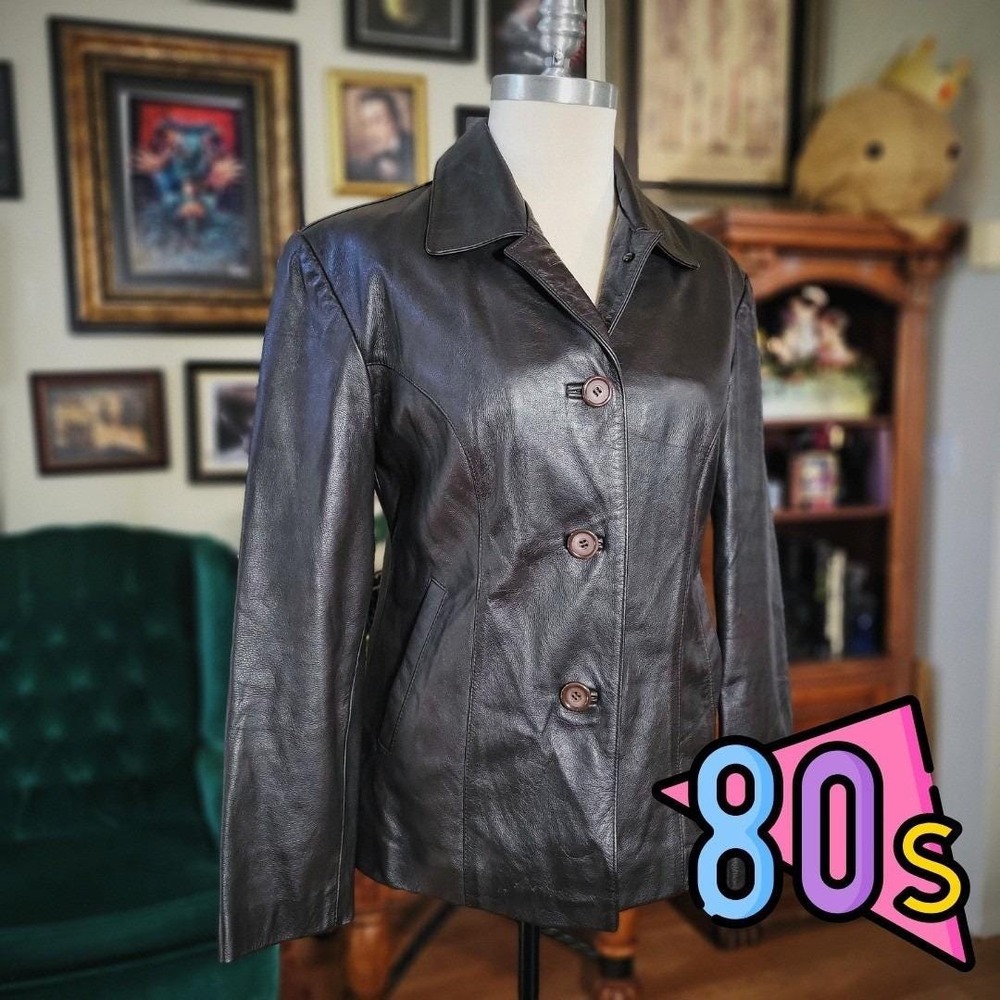 Vintage Lim's Tailor Custom Made Dark Brown Leather Blazer Jacket Women's